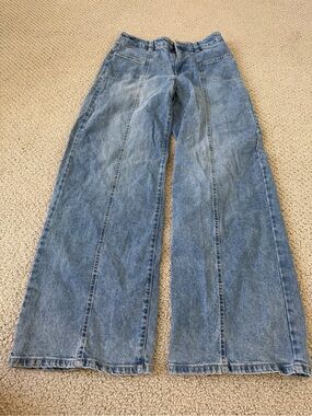Light Blue High-Waist Wide-Leg Panel Jeans